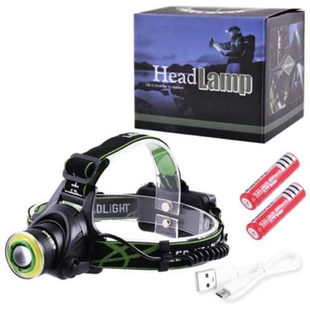 Фонарь налобный 6677/T106-T6+COB, ЗУ micro USB, 2x18650, zoom, Box