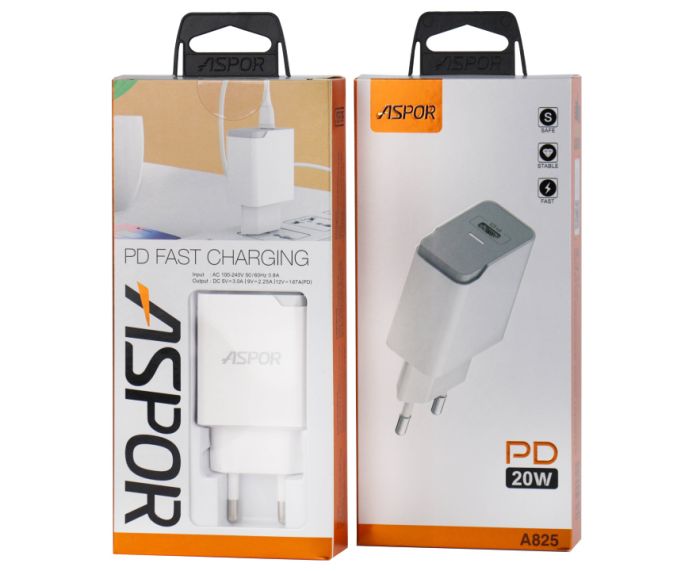 Мережевий зарядний пристрій Aspor A825 PD QC3.0 (20W PD))- білий