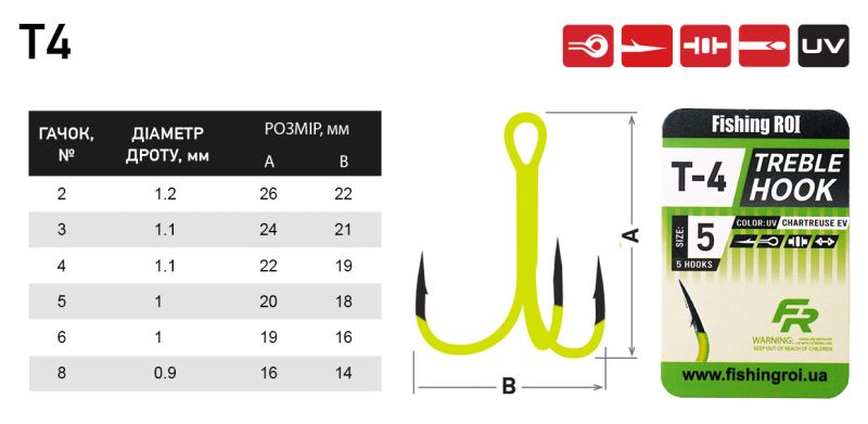 Тройник FR Treble Hook T-4 UV Chartreuse
