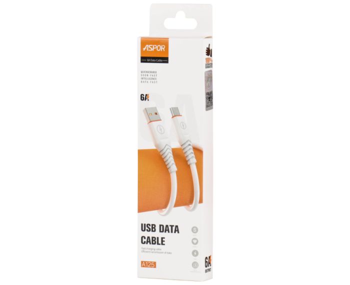 USB кабель Aspor A125 Micro Fast Charge 6A/1м- білий
