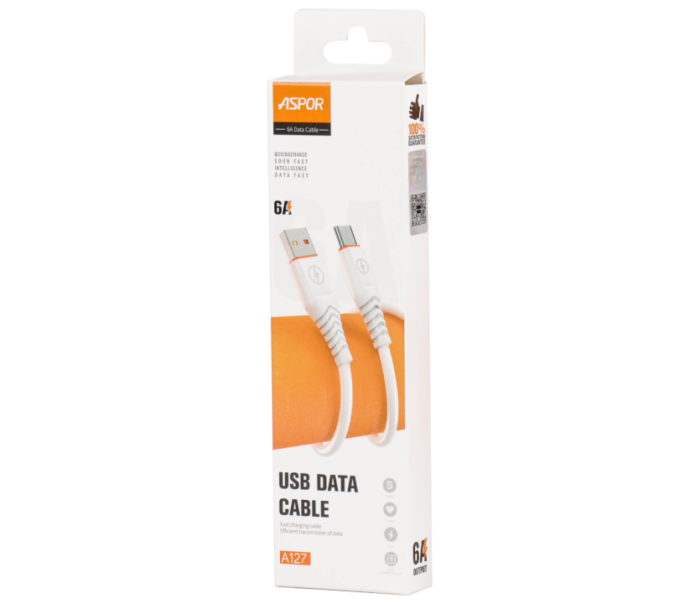USB кабель Aspor A127 Type-C Fast Charge 6A/1м- білий