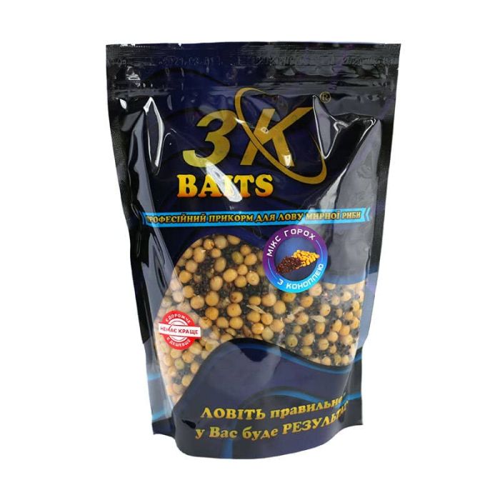 Прикорм 3K Baits "Зерновий мікс Горох" (з коноплею) 800г