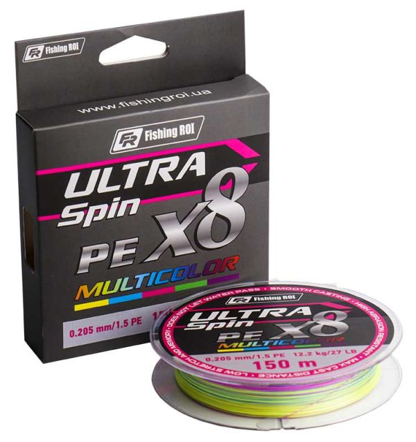 Шнур плетеный FR ULTRA Spin 8X multicolor 150m #1.2 /0.185мм 23Lb/10.5кг