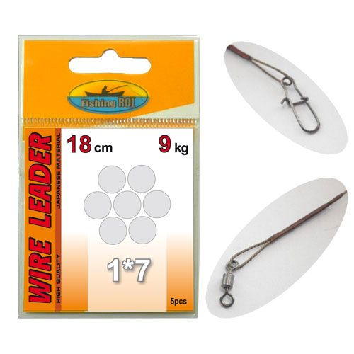 Поводок с застёжкой 1х7 Wire Leader Fishing ROI 18cm 7kg (5pcs)