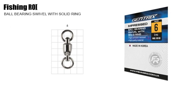 Вертлюг Fishing ROI Ball bearing swivel with solid ring №6
