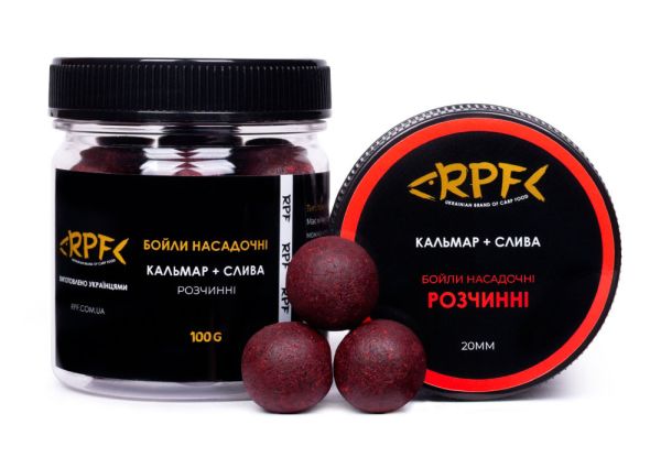 Бойлы насадочные РАСТВОРИМЫЕ 20мм Кальмар & Слива 100г