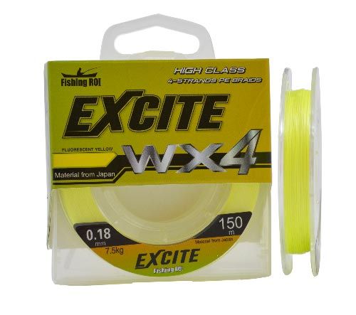 Шнур Fishing ROI Excite WX4 0,18мм 7,5кг 150m fluorescent yellow