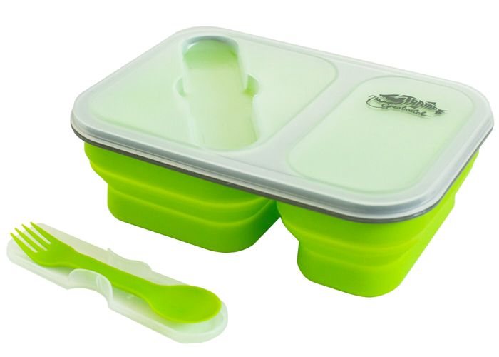 Контейнер силіконовий на 2 відсіки Tramp (900ml) з ловилкою olive TRC-090-ol