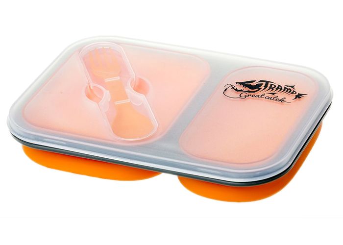 Контейнер силіконовий на 2 відсіки Tramp (900ml) з ловилкою orange TRC-090-or