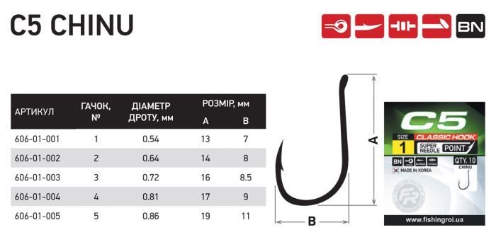 Крючки Fishing ROI C5 Chinu №2 (10шт/уп)