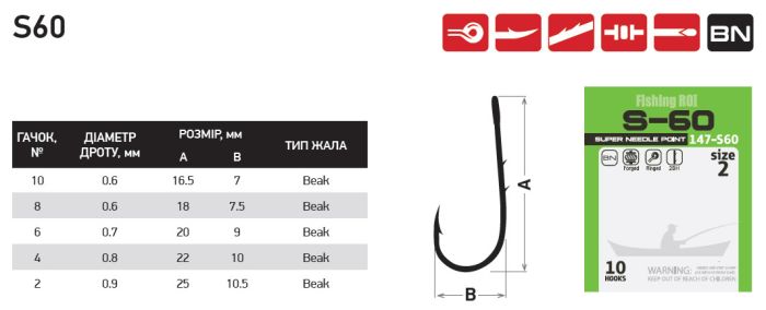 Крючки Fishing ROI S60 №10 (уп10шт)