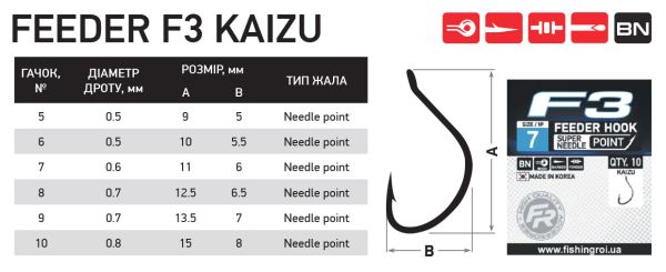 Крючки Fishing ROI Feeder F3 kaizu №10 (10уп/шт)