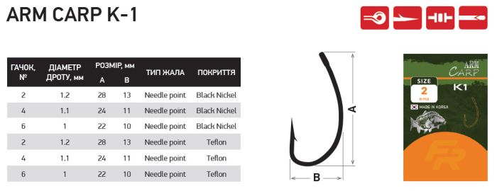 Крючок карповый Fishing ROI Arm Carp K1 №2