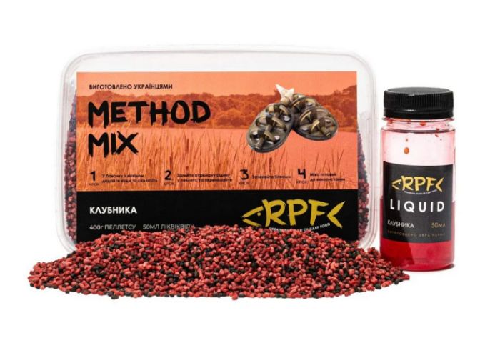 Метод-микс 2 в 1 RPF Клубника (пеллетс 2мм 400гр + 50мл ликвида)