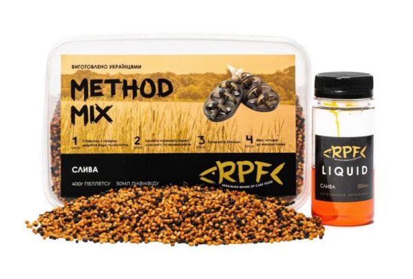 Метод-мікс 2 в 1 RPF Слива (пелетс 2мм 400гр + 50мл ліквіду)