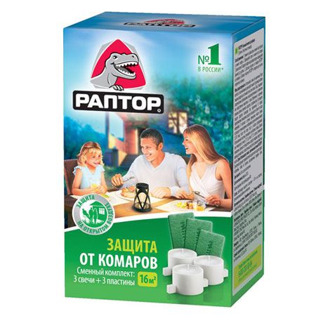 "Раптор" Комплект для защиты от комаров на открытом воздухе (фонарь, свечка, пластина)