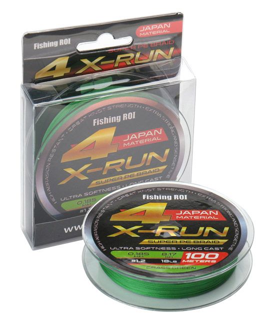 Шнур плетений Fishing ROI X-Run 4PE 100м #0.8/0.148mm  grass green
