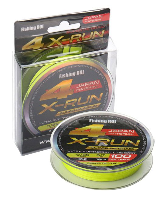 Шнур плетений Fishing ROI X-Run 4PE 100м #0.8/0.148mm  lemon yellow